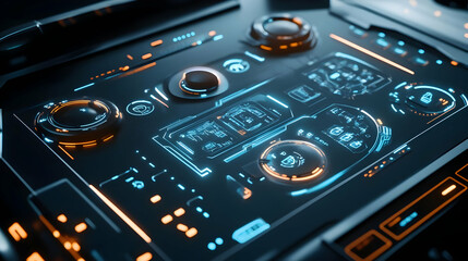 Futuristic Interface with Blue and Orange Neon Lights 3D Illustration