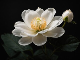 white flower on dark green background