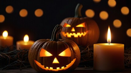 Fototapeta premium halloween pumpkin with candles