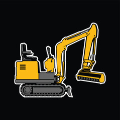 Mini Excavator Forestry Drum Mulcher Logo Vector .