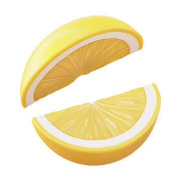 slice of lemons 3d render icon isolated on transparent background cutout