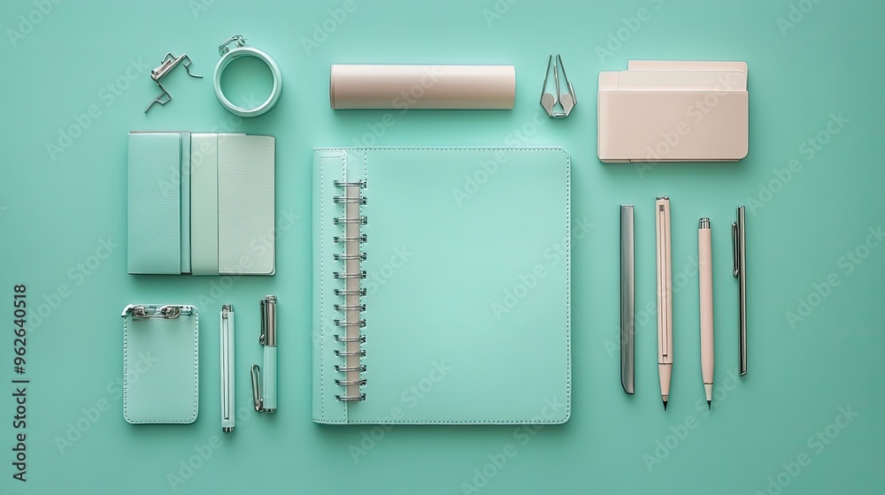 Canvas Prints A collection of mint-colored stationery items arranged neatly for organization and creativity.