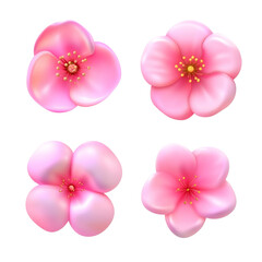 pink flowers fluid holographic Iridescent 3d render icon isolated on transparent background cutout