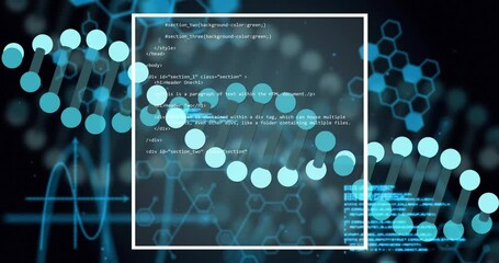 Programming code and molecular structure animation over digital interface background - Powered by Adobe