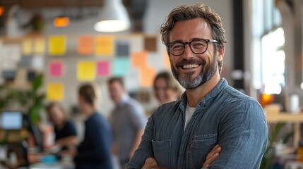 Obraz premium Entrepreneur pitching an idea to a group of investors, one investor making a humorous comment that makes everyone laugh, bright and open office setting,