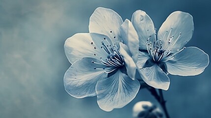 Cyanotype prints of daffodils flower, copy space, modern art, abstract artwork, abstract background, aesthetic wallpaper, abstract landscape 