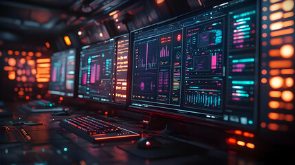 Fototapeta premium Futuristic Workstation with Data Visualization Illustration