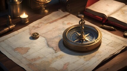 antique compass and map