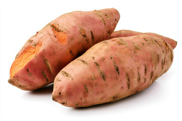 Whole sweet potatoes isolated on white background