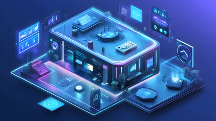 Obraz premium 3D Illustration of a Smart Home with Futuristic Technology