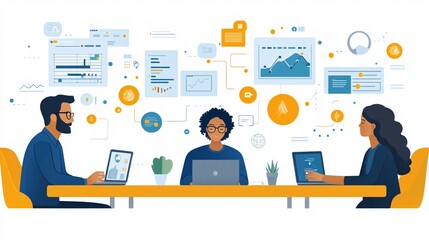 A global marketing team collaborating online, using automation software to manage digital processes.