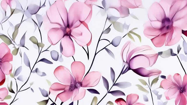 Beautiful floral patterns with delicate pink flowers and green leaves on a light background
