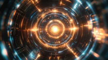 Obraz premium A futuristic tunnel of glowing lights and energy, suggesting advanced technology or space travel.