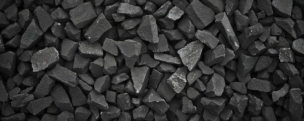 Close up of a pile of black gravel stones.