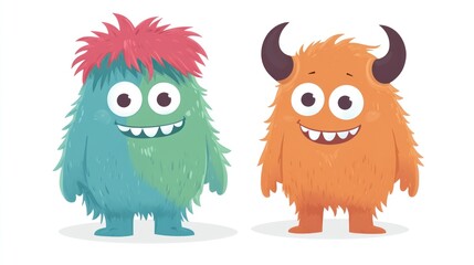Fototapeta premium Two Friendly Cartoon Monsters