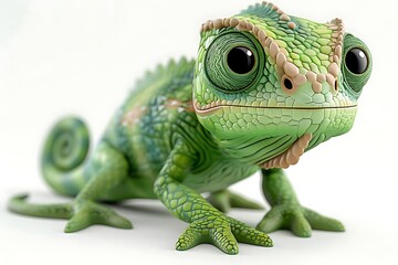 Obraz premium Cute Green Chameleon Lizard Reptile Animal Pet Isolated on White Background