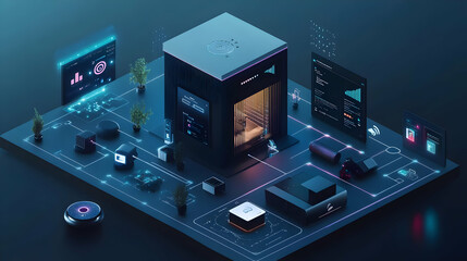 3D Illustration of Smart Home with Futuristic Interface