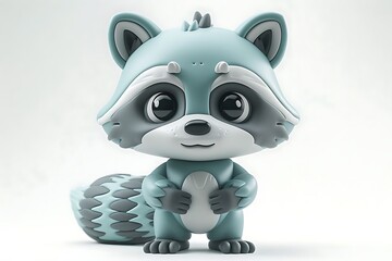 Cute Cartoon Raccoon Character  D Render Illustration