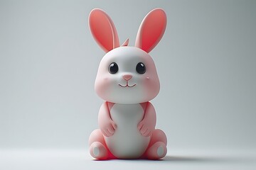 Obraz premium Cute Pink D Cartoon Bunny Rabbit Character Isolated on White Background