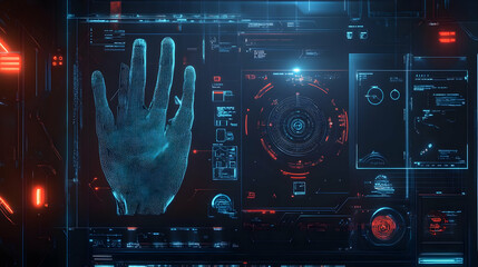 Obraz premium Cyberpunk 3D Digital Hand Scan Abstract Background
