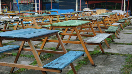 Wooden Benches in the City Park