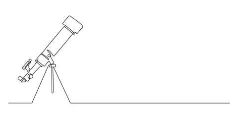 continuous line telescope on tripod.one line drawing of star telescope.astronomy lesson.single line vector illustration.isolated white background © vionaembun42