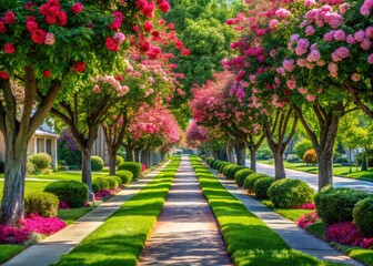 Fototapeta premium A picturesque path lined with blooming trees.