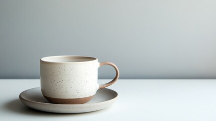 A minimalist cup and saucer set on a clean surface, emphasizing simplicity and design.