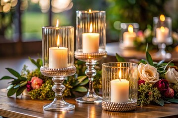 Elegant candle arrangement with floral accents.
