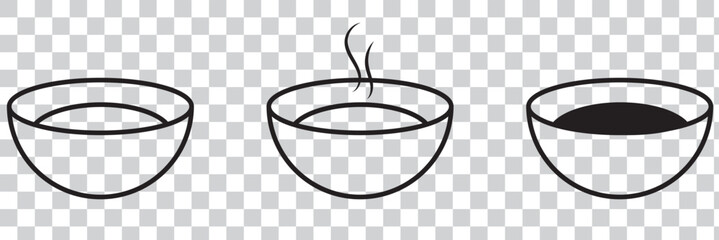 Soup bowl meal vector icon set