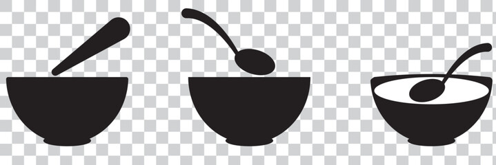 Soup bowl meal vector icon set