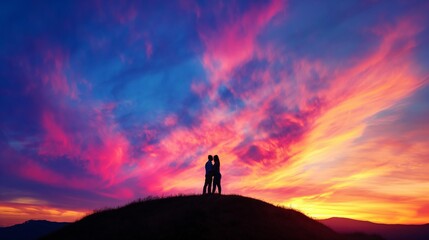 Fototapeta premium couple romantic scene on the hill