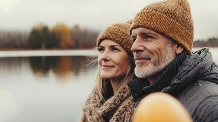 Senior couple fishing by a lake, peaceful and relaxing atmosphere, senior fishing, leisure and outdoors