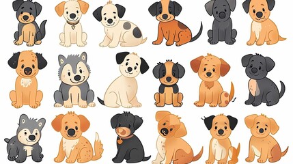 Collection of Adorable Cartoon Dogs in Sitting Poses