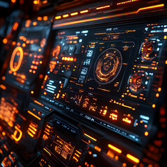 Obraz premium Futuristic Technology Interface with Orange Lights 3D Illustration