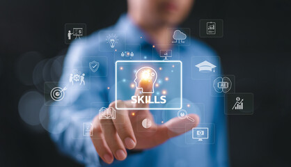 Soft skill individual development concept. Teamwork study up new ability, business technology...