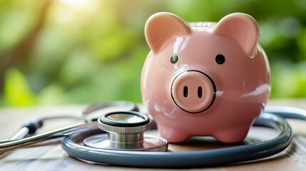 Concept illustration of a piggy bank for health check savings representing financial planning for future medical expenses