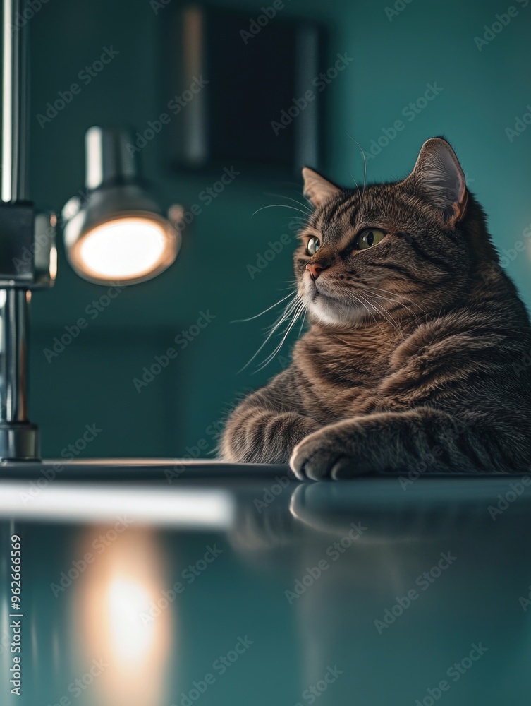 Canvas Prints cat on table next to lamp