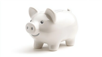 Cute white porcelain piggy bank isolated on a white background