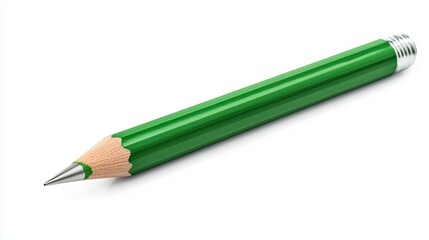 Green pencil with an eraser on a white background