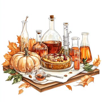 autumn still life pumpkin pie glassware clip art preview