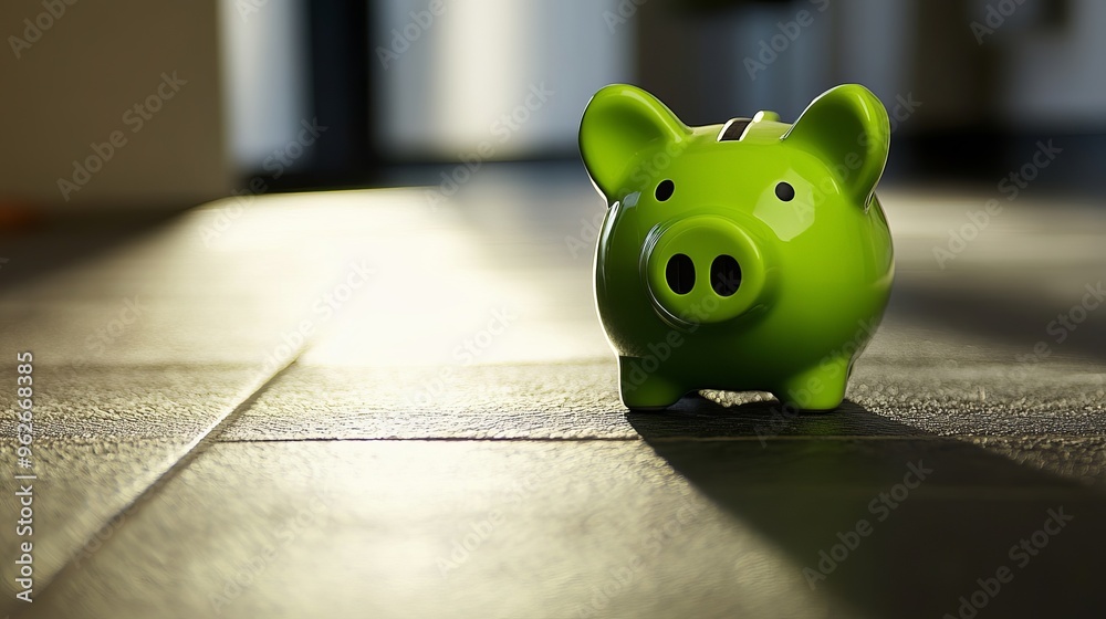 Aufkleber green piggy bank on the floor representing concepts of saving banking and sustainable environmentall