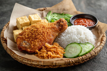 rice with chicken nasi ayam penyet