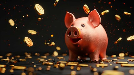 Piggy Bank Surrounded by Falling Gold Coins