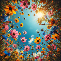 Obraz premium colorful wildflower with the blue sky background