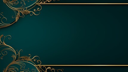 Elegant teal and gold background with intricate floral designs.