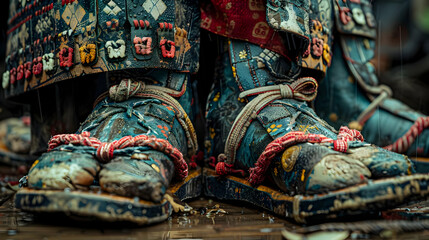 Close-Up of Traditional Japanese Footwear in Rain
