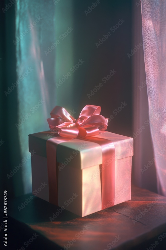 Poster pink gift box window sill