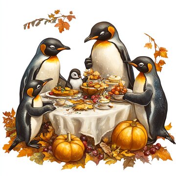 penguins gather autumn feast clip art preview