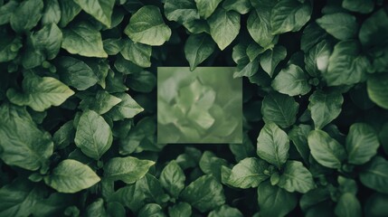 Fototapeta premium The square metal frame contrasts with the rich green leaves surrounding it in a sunny garden